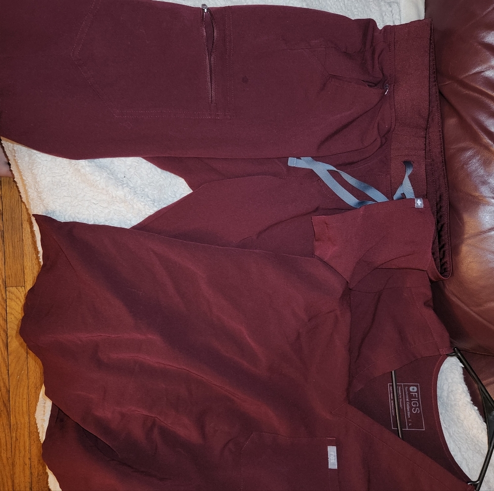 Figs Women's Scrub Top & Jogger Bottoms Burgundy